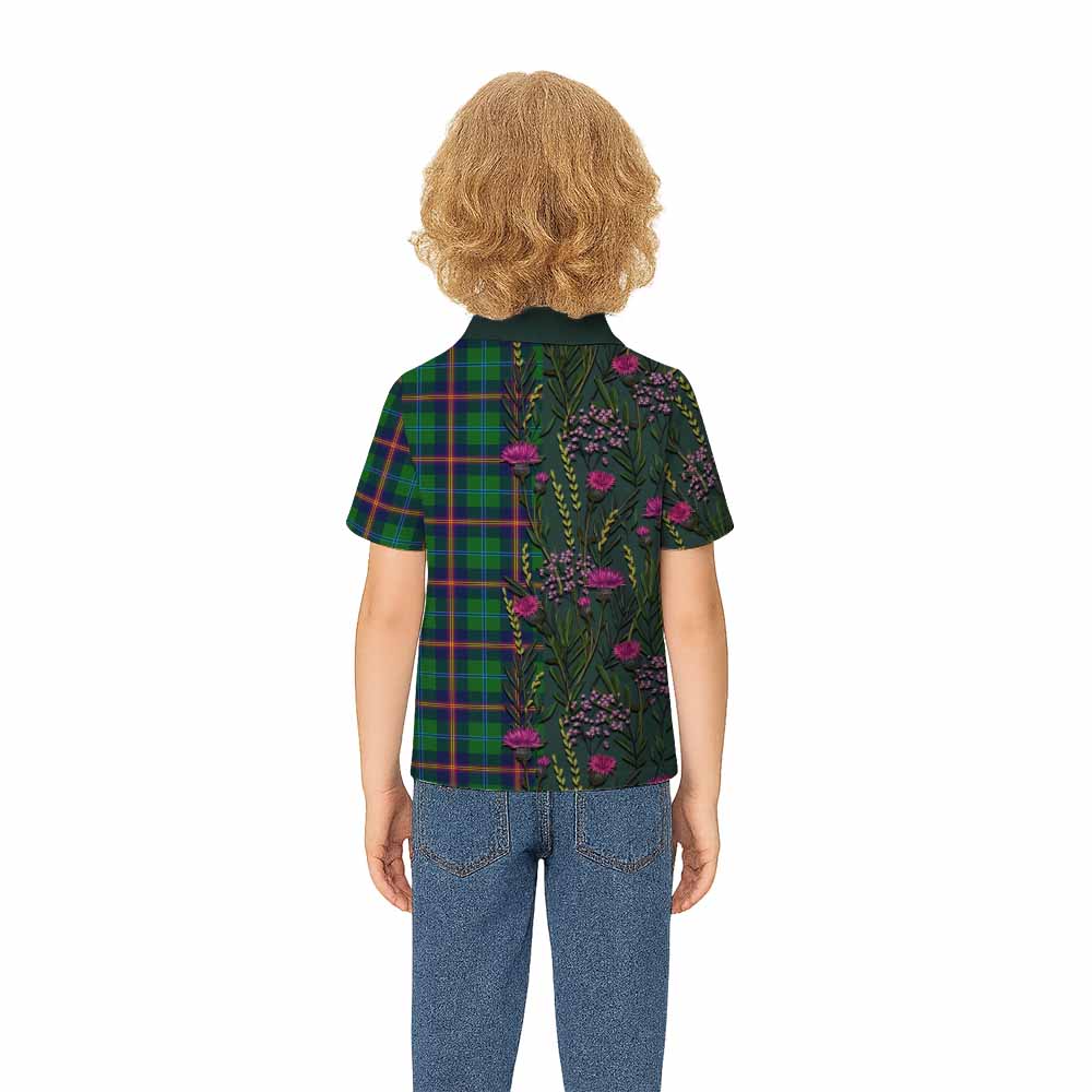 Young Family Crest Tartan Kid Polo Shirt Scottish Thistle Flower Pattern Half Style - Tartan Vibes Clothing