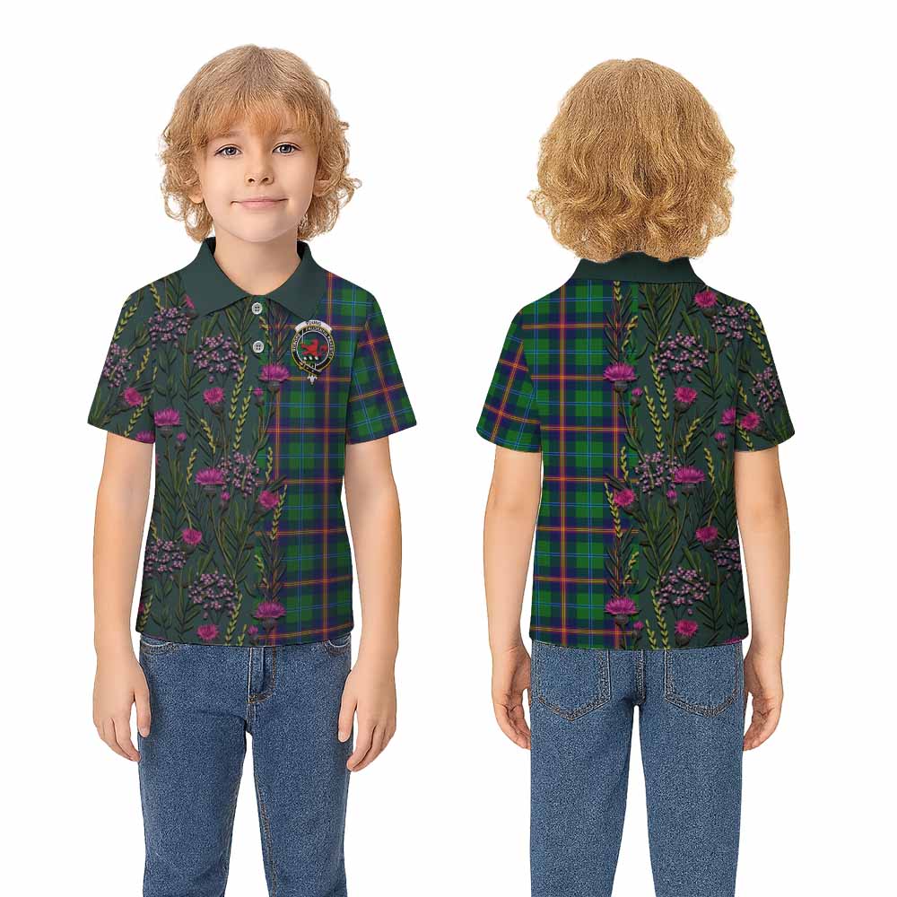 Young Family Crest Tartan Kid Polo Shirt Scottish Thistle Flower Pattern Half Style - Tartan Vibes Clothing