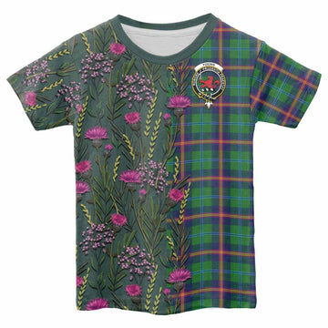 Young Family Crest Tartan Kid T-shirt Scottish Thistle Flower Pattern Half Style - Tartan Vibes Clothing