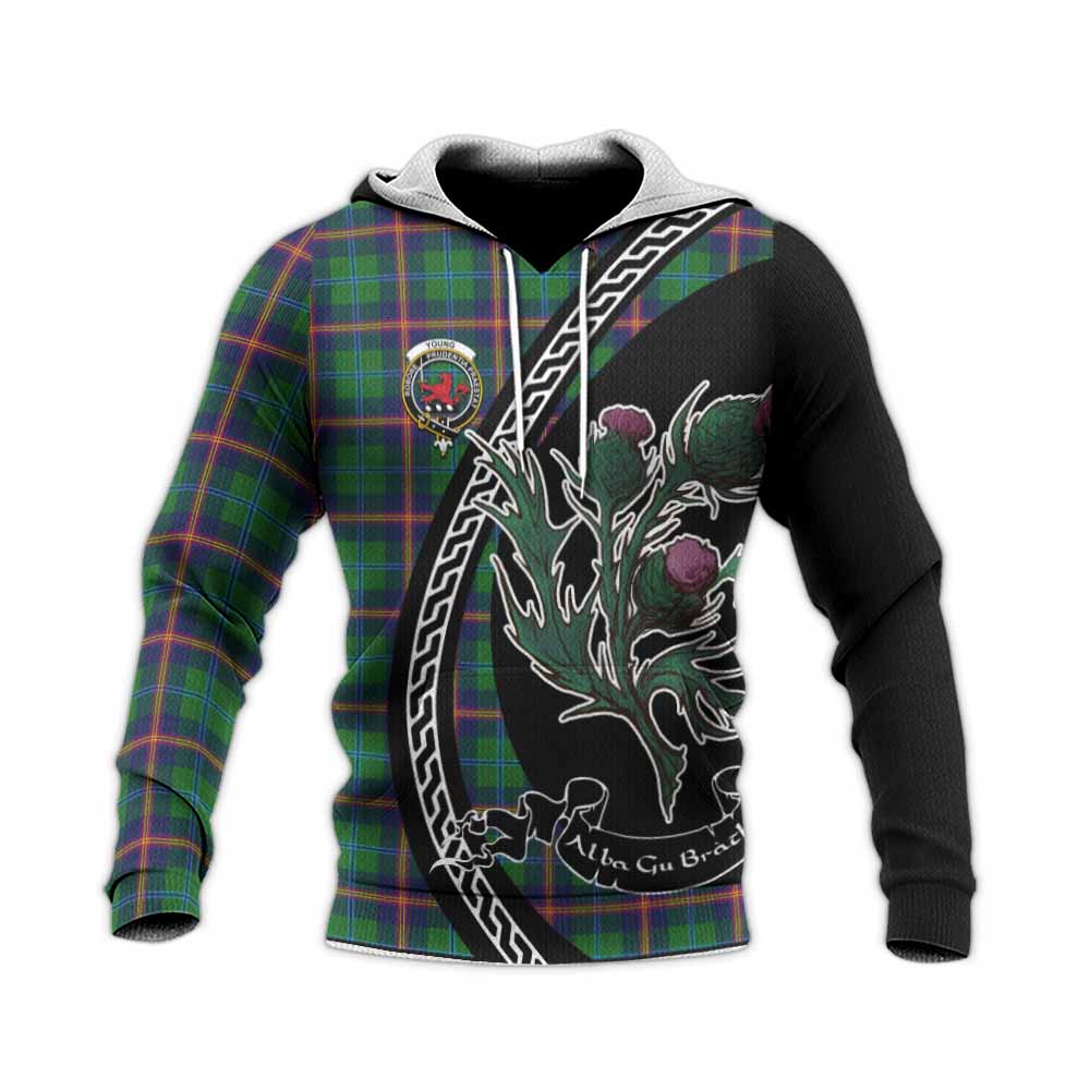 Young Family Crest Tartan Knitted Hoodie Alba Thistle Inspired - Tartan Vibes Clothing