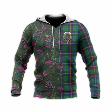 Young Family Crest Tartan Knitted Hoodie Scottish Thistle Flower Pattern Half Style