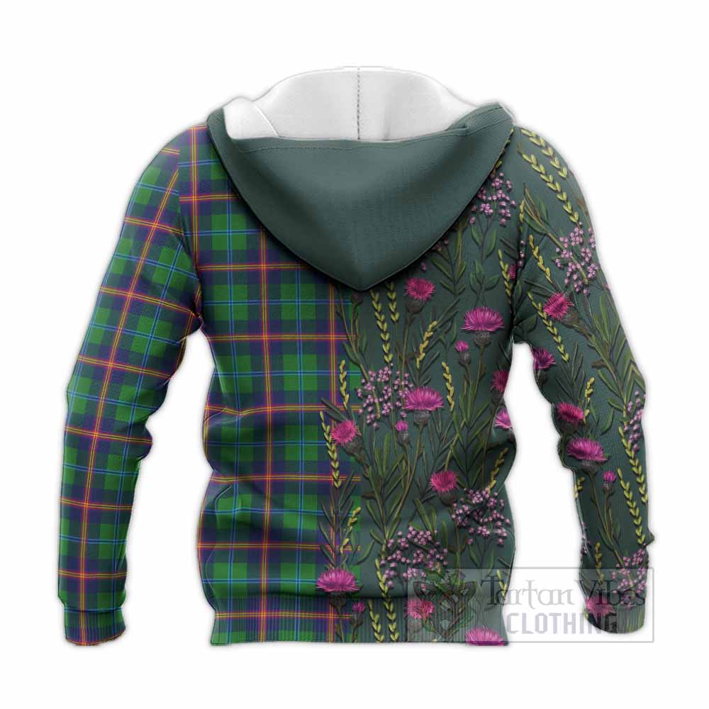 Young Family Crest Tartan Knitted Hoodie Scottish Thistle Flower Pattern Half Style - Tartan Vibes Clothing