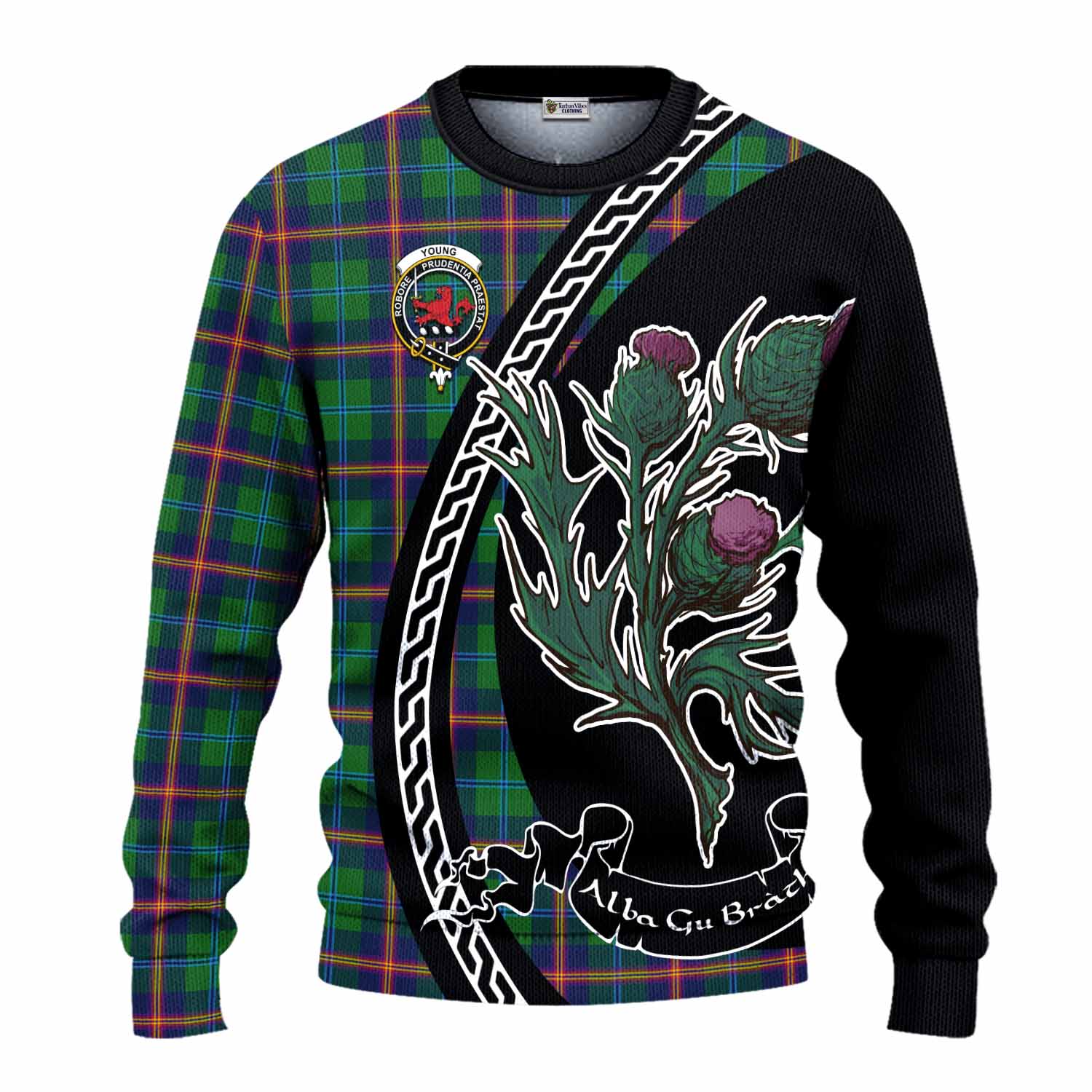 Young Family Crest Tartan Knitted Sweater Alba Thistle Inspired - Tartan Vibes Clothing