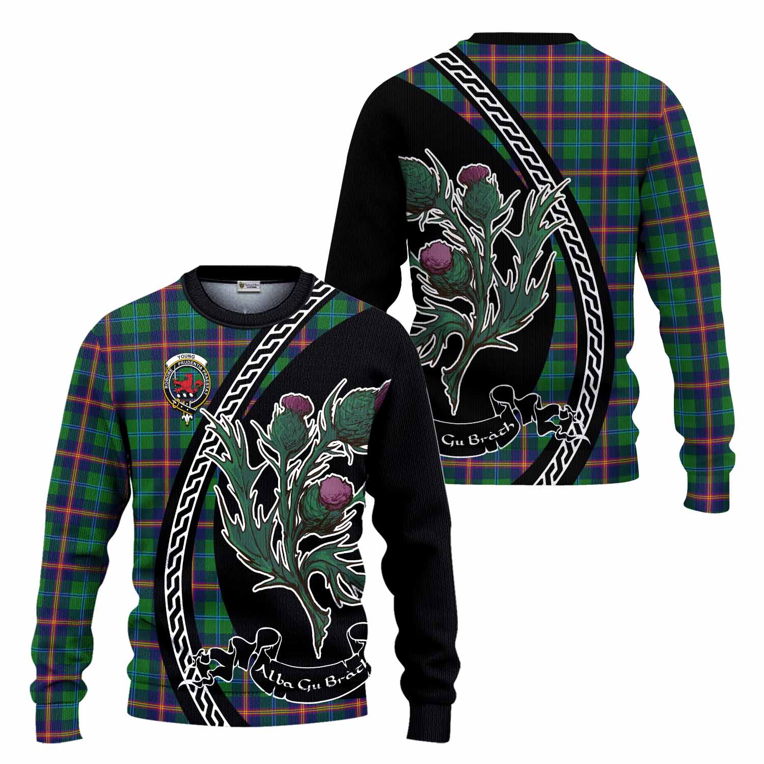 Young Family Crest Tartan Knitted Sweater Alba Thistle Inspired - Tartan Vibes Clothing
