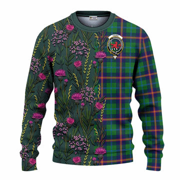 Young Family Crest Tartan Knitted Sweater Scottish Thistle Flower Pattern Half Style - Tartan Vibes Clothing