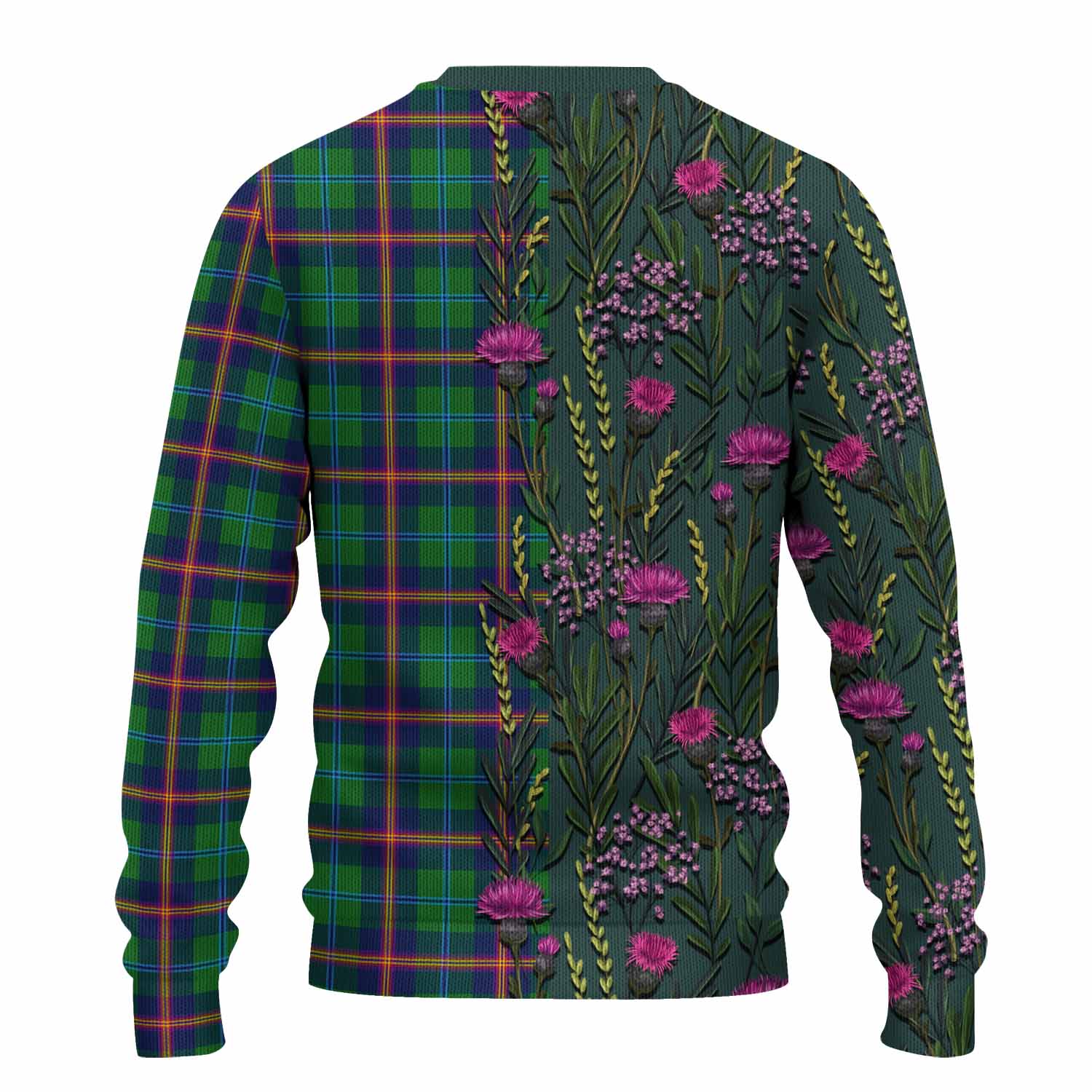 Young Family Crest Tartan Knitted Sweater Scottish Thistle Flower Pattern Half Style - Tartan Vibes Clothing