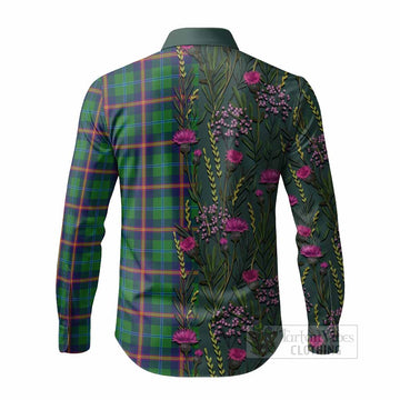 Young Family Crest Tartan Long Sleeve Button Shirts Scottish Thistle Flower Pattern Half Style