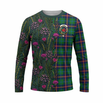 Young Family Crest Tartan Long Sleeve T-Shirt Scottish Thistle Flower Pattern Half Style - Tartan Vibes Clothing