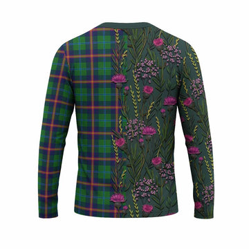 Young Family Crest Tartan Long Sleeve T-Shirt Scottish Thistle Flower Pattern Half Style - Tartan Vibes Clothing