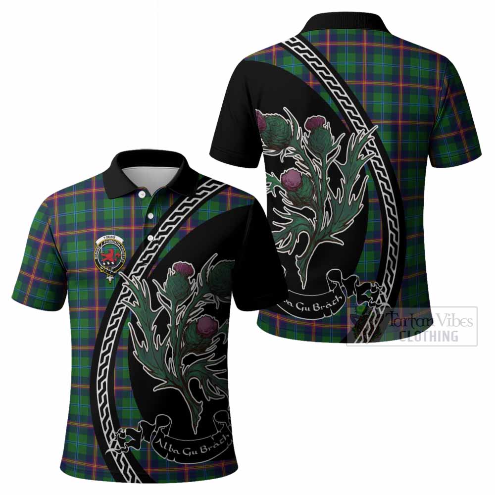Young Family Crest Tartan Polo Shirt Alba Thistle Inspired - Tartan Vibes Clothing