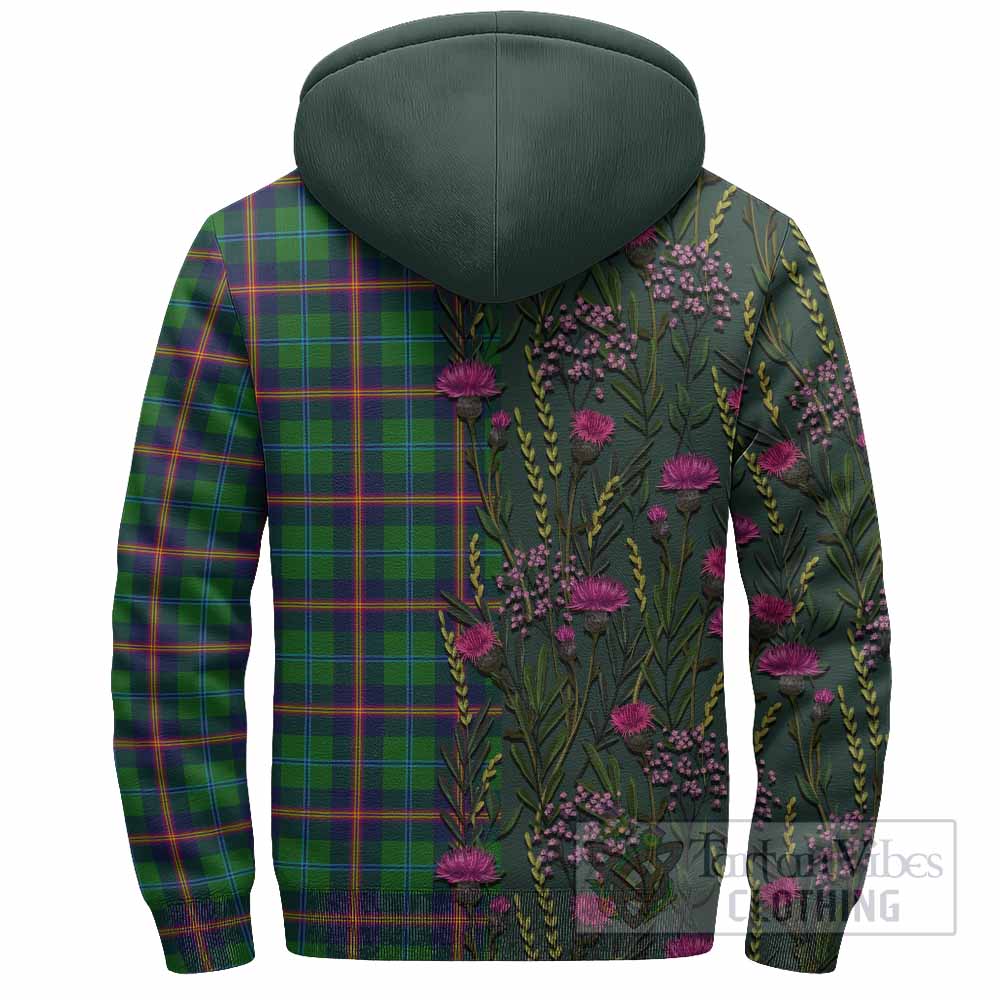 Young Family Crest Tartan Sherpa Hoodie Scottish Thistle Flower Pattern Half Style - Tartan Vibes Clothing