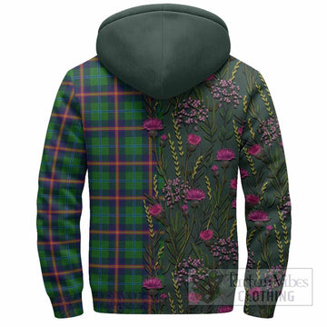 Young Family Crest Tartan Sherpa Hoodie Scottish Thistle Flower Pattern Half Style