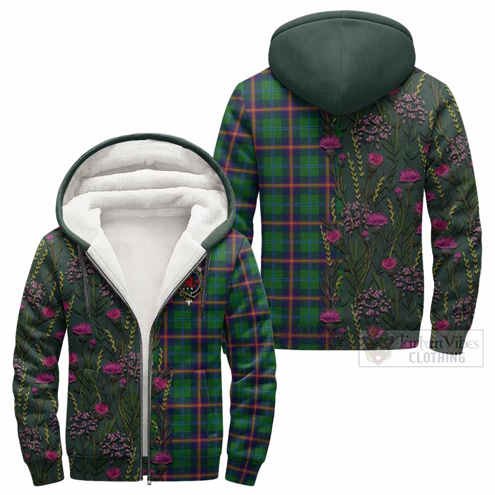 Young Family Crest Tartan Sherpa Hoodie Scottish Thistle Flower Pattern Half Style - Tartan Vibes Clothing