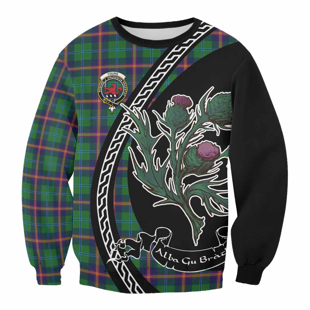 Young Family Crest Tartan Sweatshirt Alba Thistle Inspired - Tartan Vibes Clothing