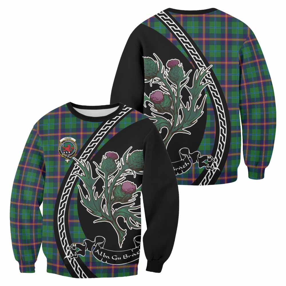 Young Family Crest Tartan Sweatshirt Alba Thistle Inspired - Tartan Vibes Clothing