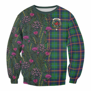 Young Family Crest Tartan Sweatshirt Scottish Thistle Flower Pattern Half Style