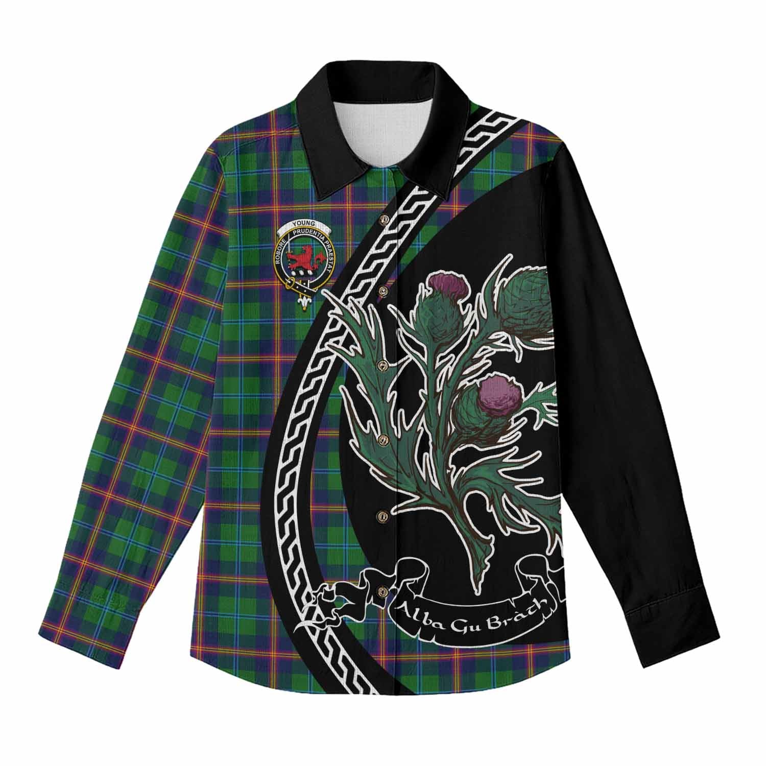 Young Family Crest Tartan Women Casual Shirt Alba Thistle Inspired - Tartan Vibes Clothing