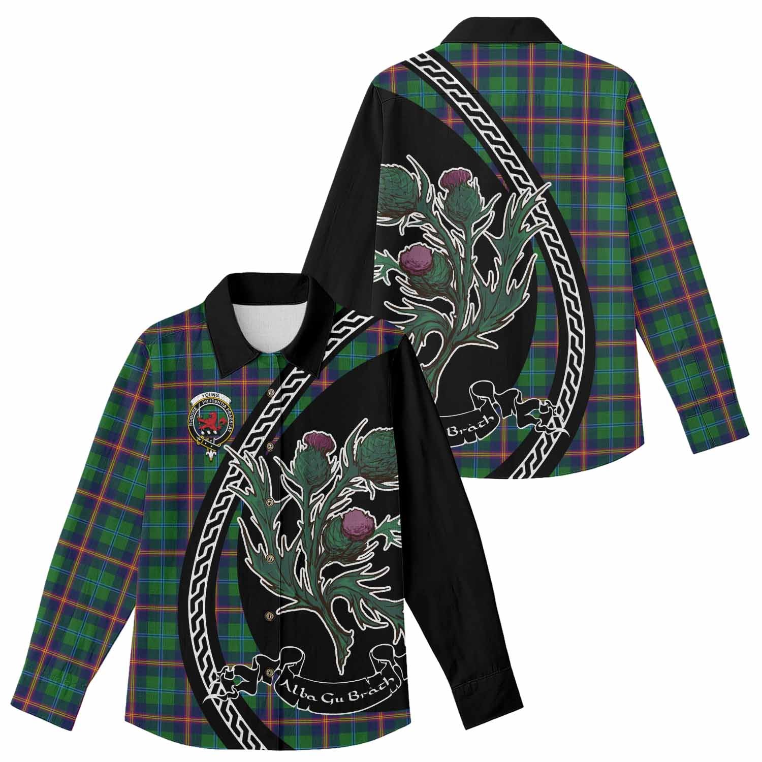 Young Family Crest Tartan Women Casual Shirt Alba Thistle Inspired - Tartan Vibes Clothing