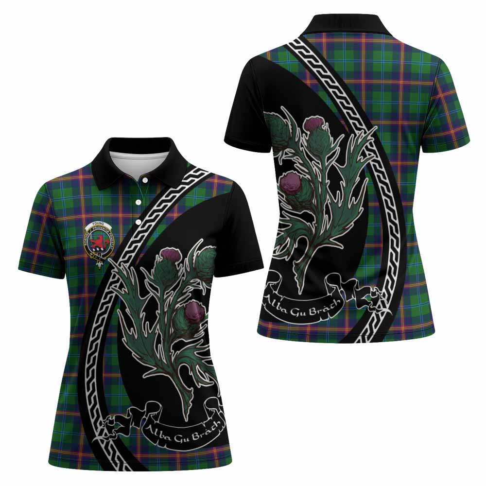 Young Family Crest Tartan Women Polo Shirt Alba Thistle Inspired - Tartan Vibes Clothing
