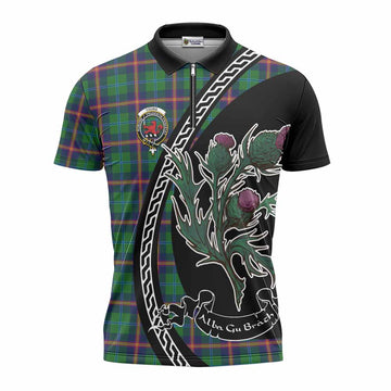 Young Family Crest Tartan Zipper Polo Shirt Alba Thistle Inspired