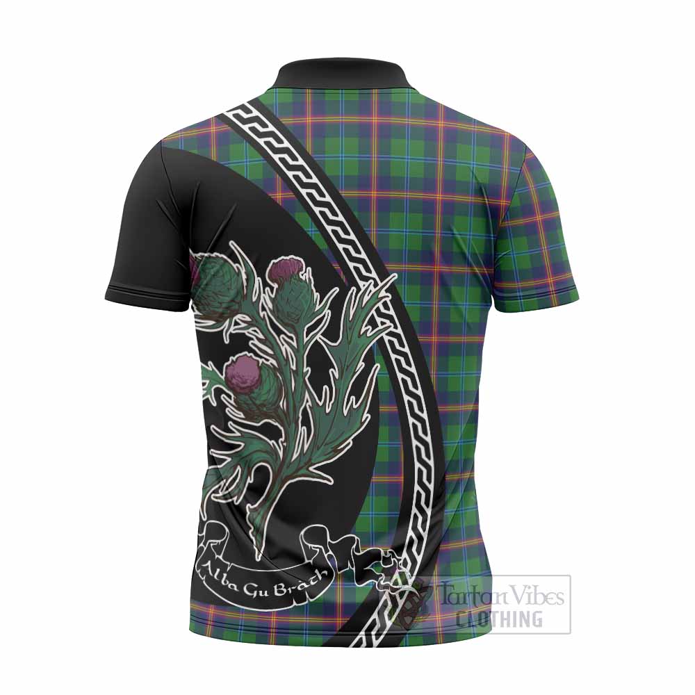 Young Family Crest Tartan Zipper Polo Shirt Alba Thistle Inspired - Tartan Vibes Clothing
