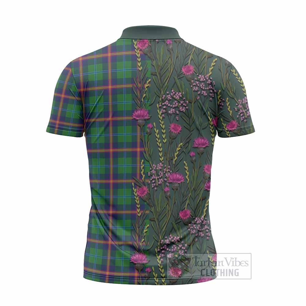 Young Family Crest Tartan Zipper Polo Shirt Scottish Thistle Flower Pattern Half Style - Tartan Vibes Clothing