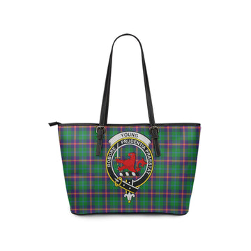 Young Modern Tartan Leather Tote Bag with Family Crest