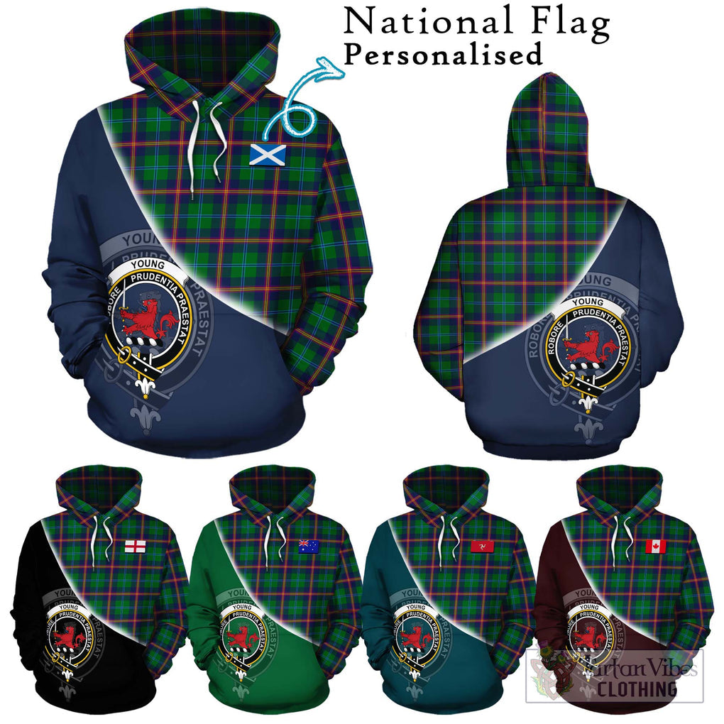 Young Tartan Hoodie with Personalised National Flag and Family Crest Half Style Zip Hoodie - Tartanvibesclothing Shop