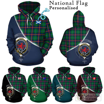 Young Tartan Hoodie with Personalised National Flag and Family Crest Half Style Zip Hoodie - Tartanvibesclothing Shop