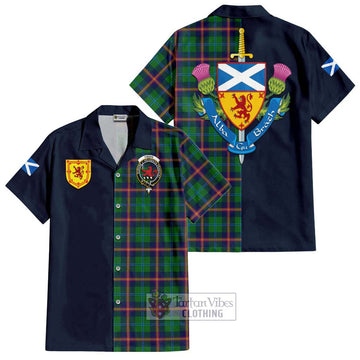 Tartan Vibes Clothing Young Modern Tartan Short Sleeve Button Shirt with Scottish Lion Royal Arm Half Style