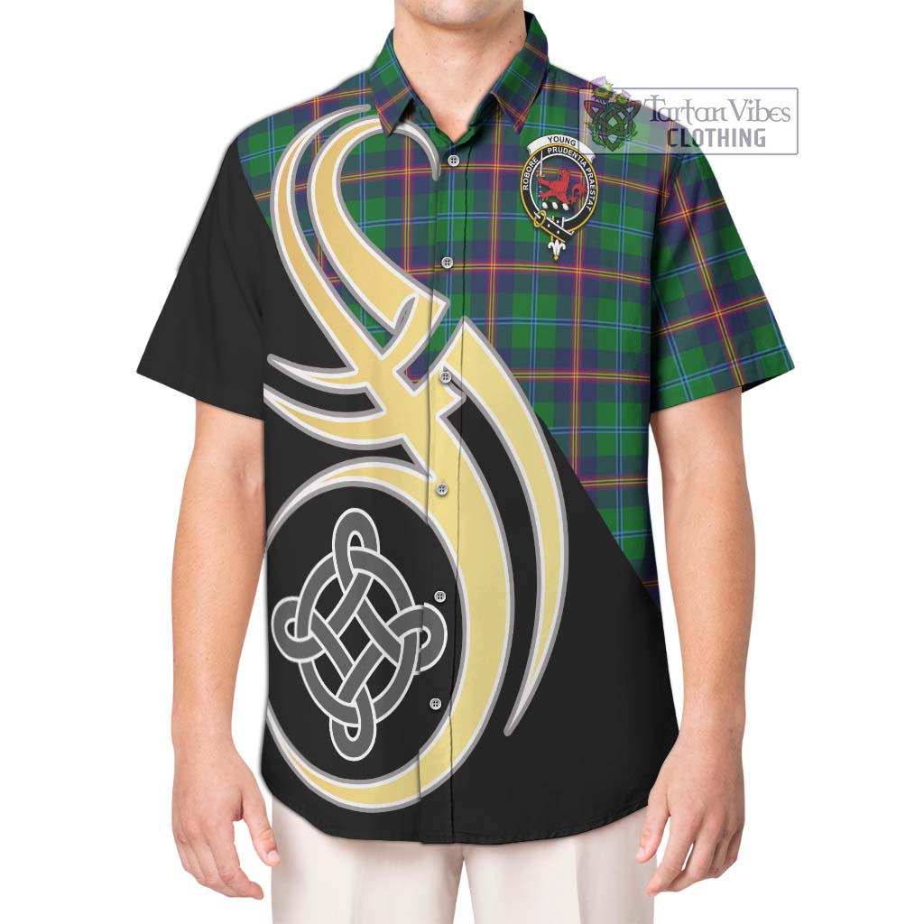 Young Tartan Short Sleeve Button Shirt with Family Crest and Celtic Symbol Style Kid - Tartan Vibes Clothing