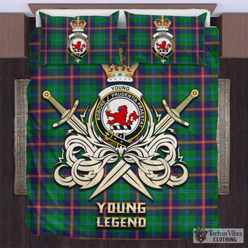 Young Modern Tartan Bedding Set with Clan Crest and the Golden Sword of Courageous Legacy