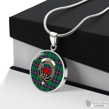 Young Modern Tartan Circle Necklace with Family Crest