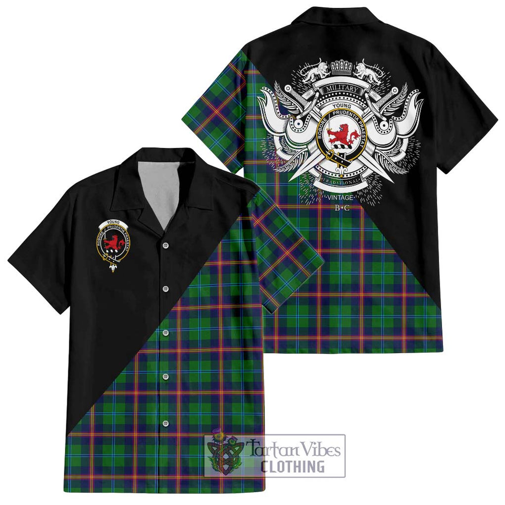 Young Tartan Short Sleeve Button Shirt with Family Crest and Military Logo Style Kid - Tartanvibesclothing Shop