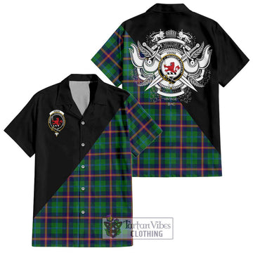 Young Tartan Short Sleeve Button Shirt with Family Crest and Military Logo Style Kid - Tartanvibesclothing Shop