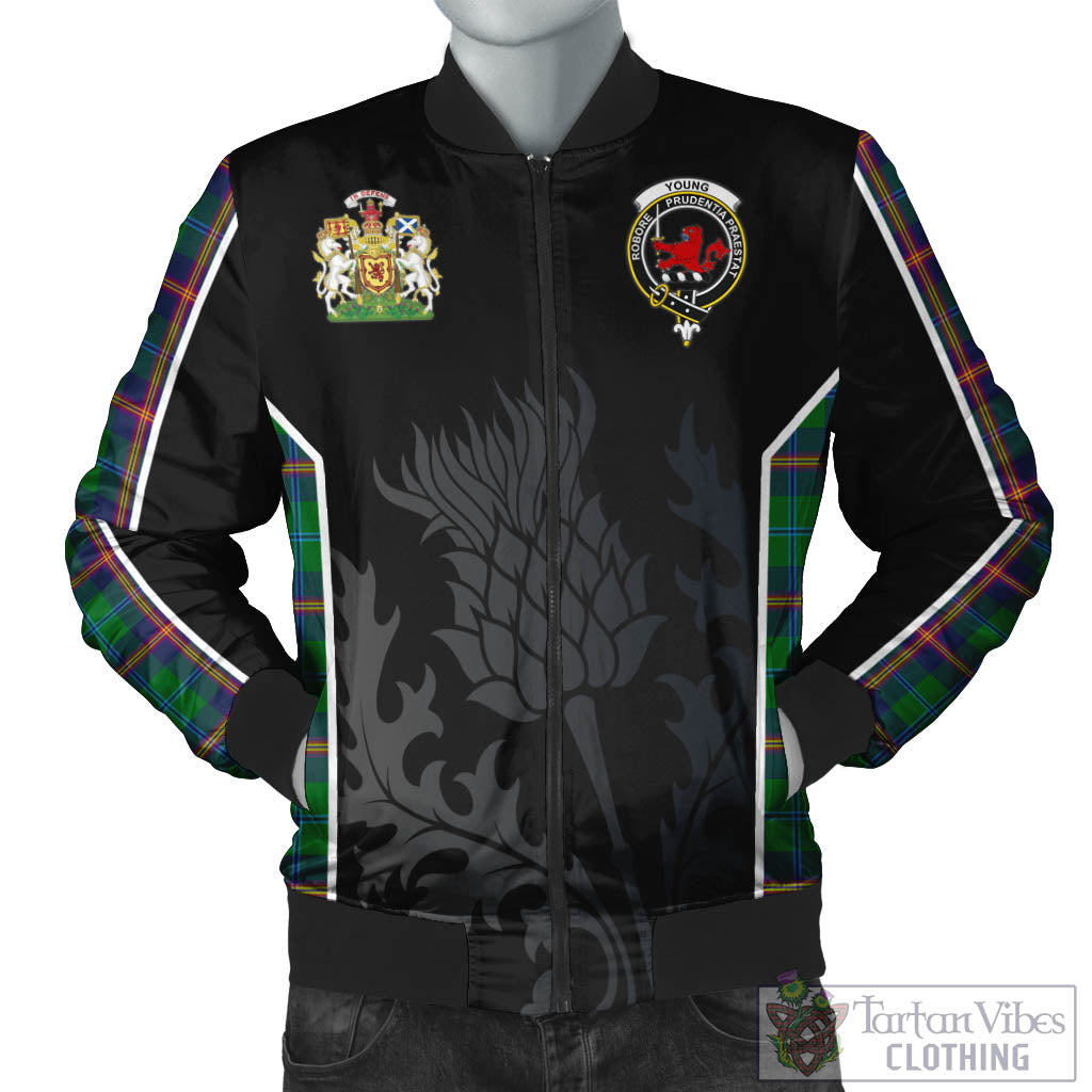 Tartan Vibes Clothing Young Modern Tartan Bomber Jacket with Family Crest and Scottish Thistle Vibes Sport Style