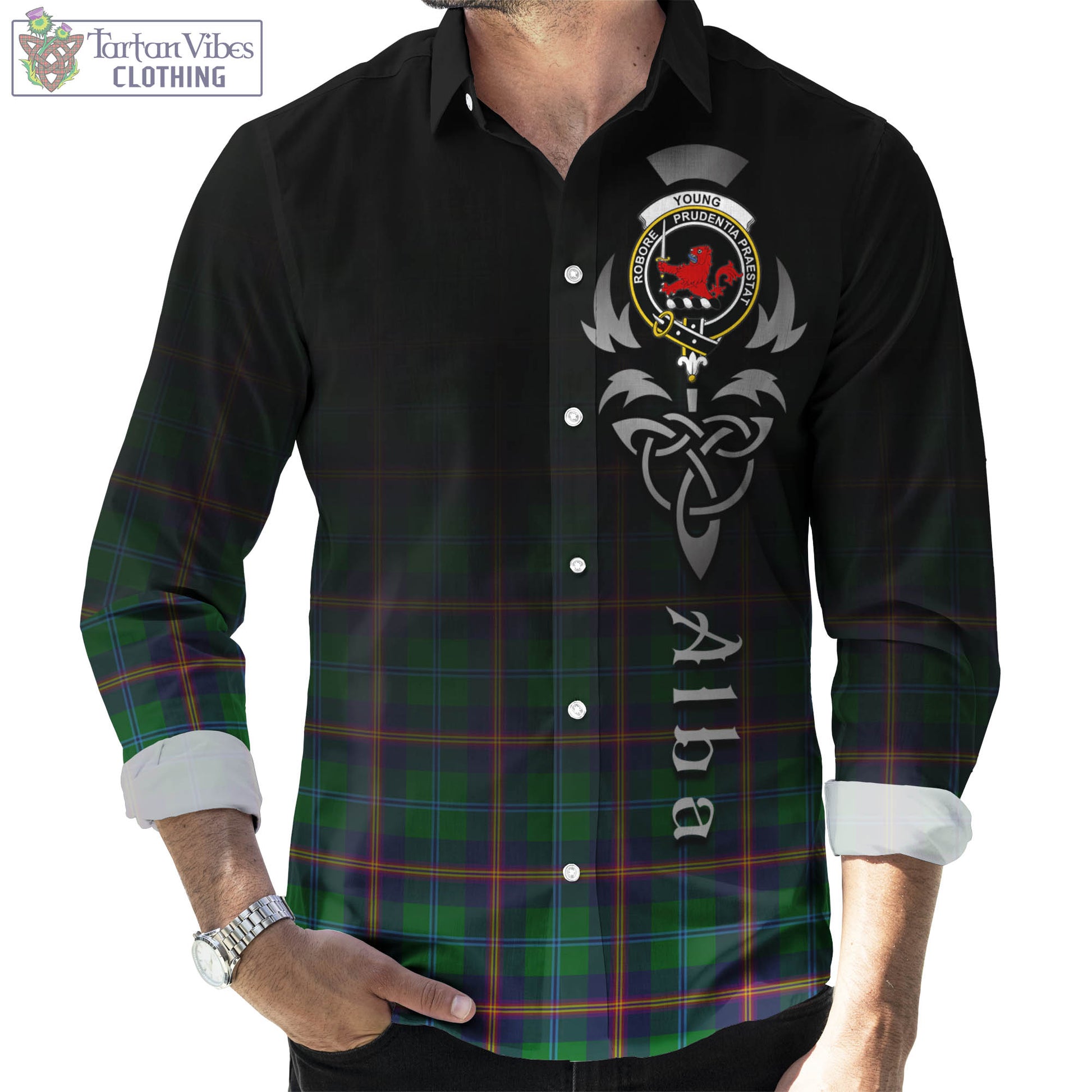 Tartan Vibes Clothing Young Modern Tartan Long Sleeve Button Up Featuring Alba Gu Brath Family Crest Celtic Inspired