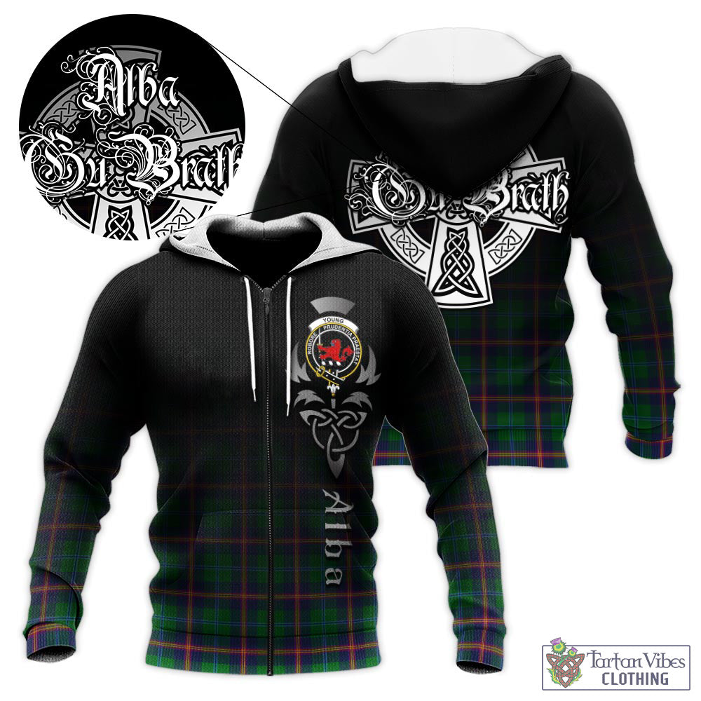 Tartan Vibes Clothing Young Modern Tartan Knitted Hoodie Featuring Alba Gu Brath Family Crest Celtic Inspired