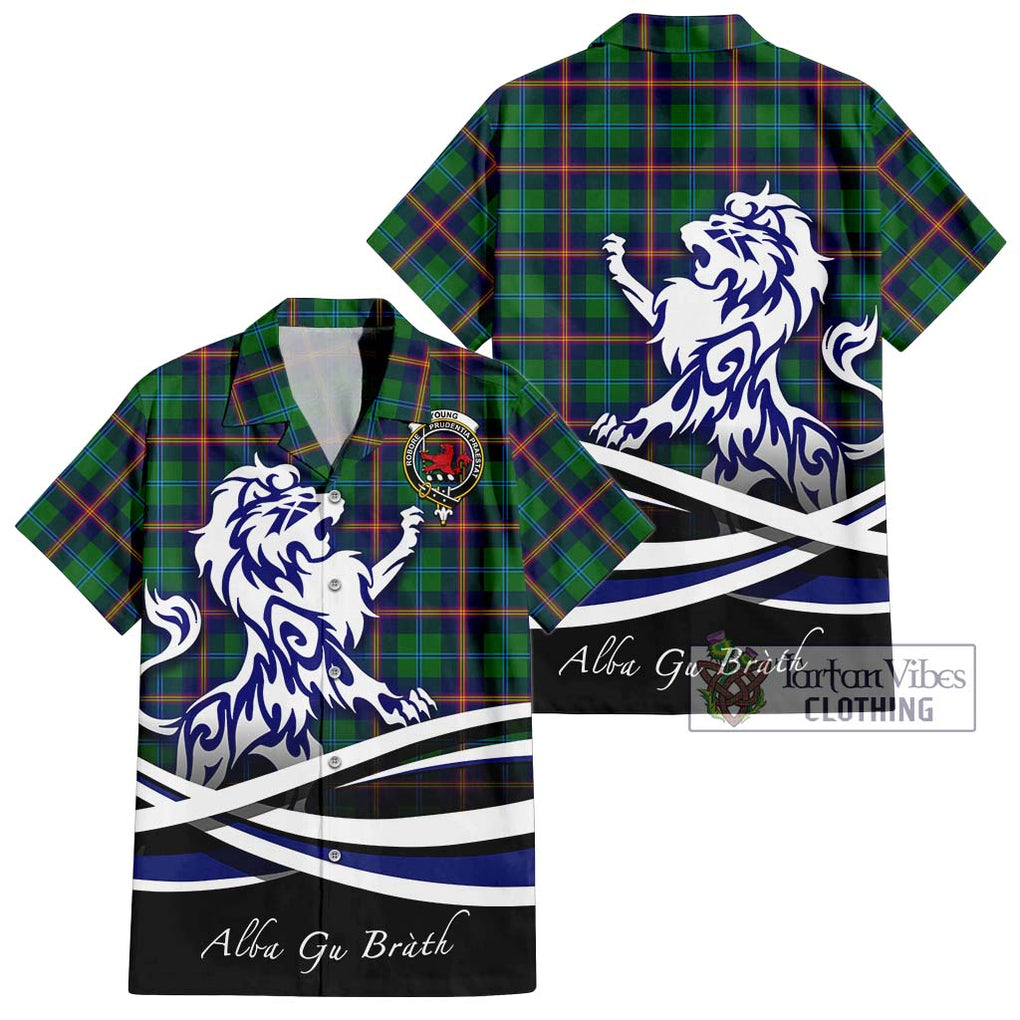 Young Tartan Short Sleeve Button Shirt with Alba Gu Brath Regal Lion Emblem Kid - Tartanvibesclothing Shop