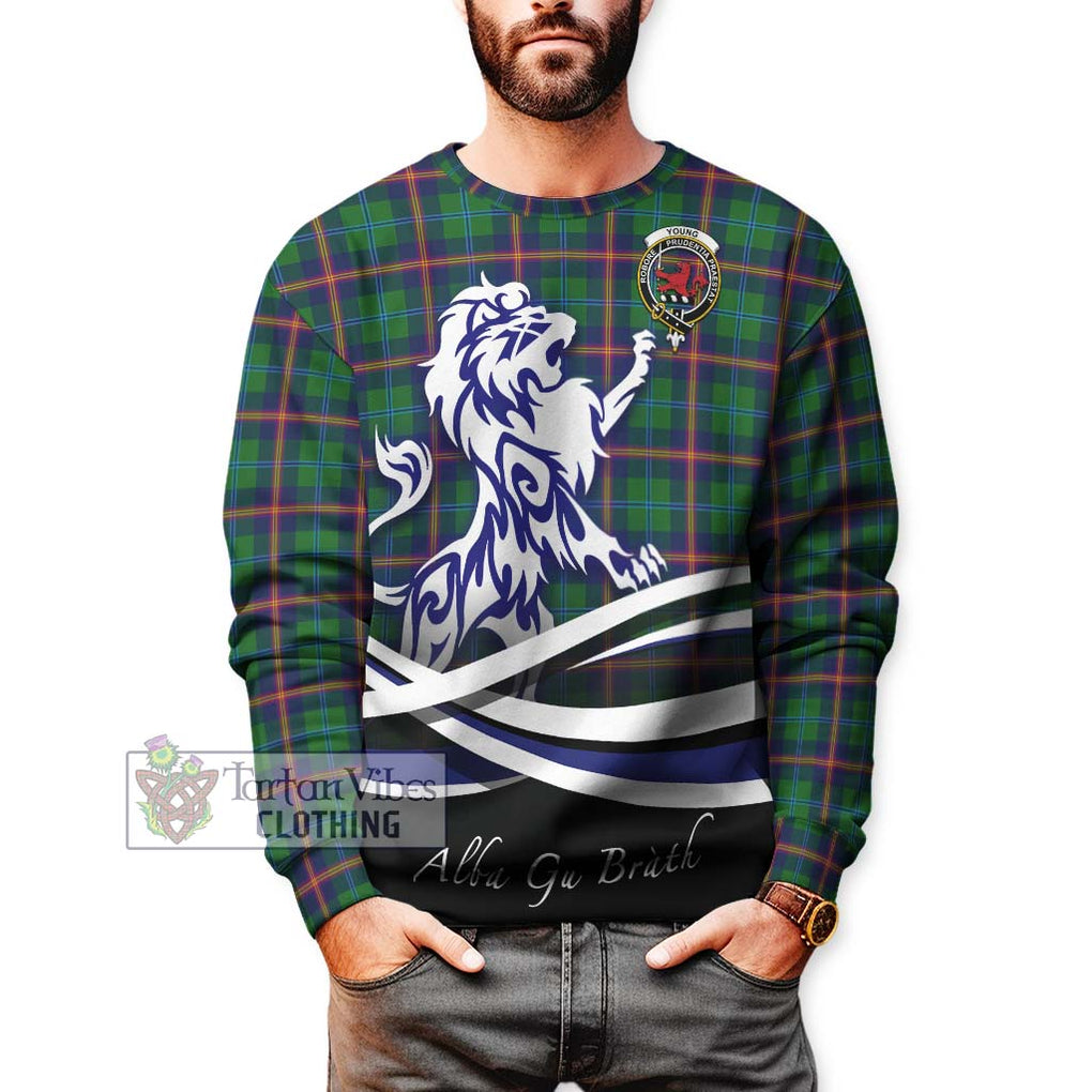 Young Tartan Sweatshirt with Alba Gu Brath Regal Lion Emblem Unisex - Tartanvibesclothing Shop