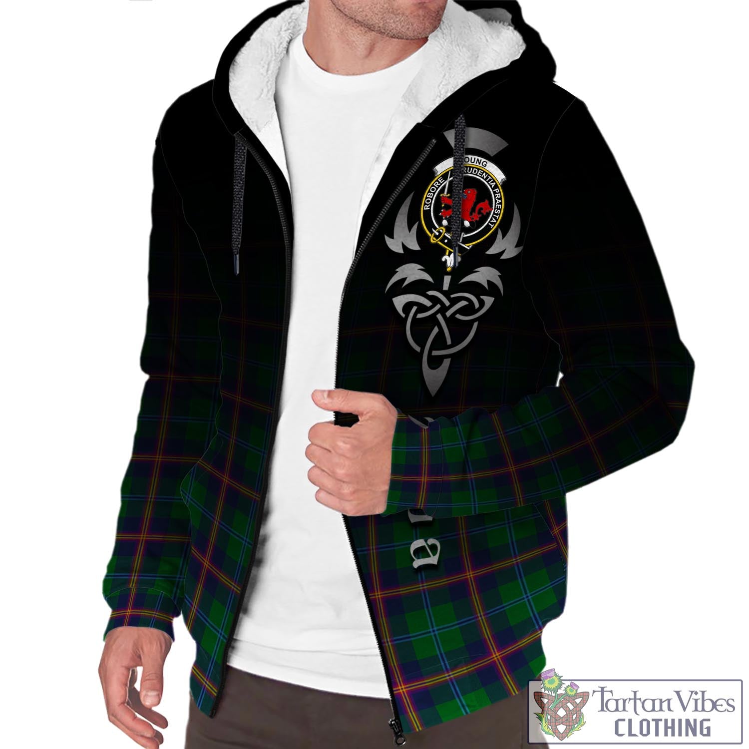 Tartan Vibes Clothing Young Modern Tartan Sherpa Hoodie Featuring Alba Gu Brath Family Crest Celtic Inspired