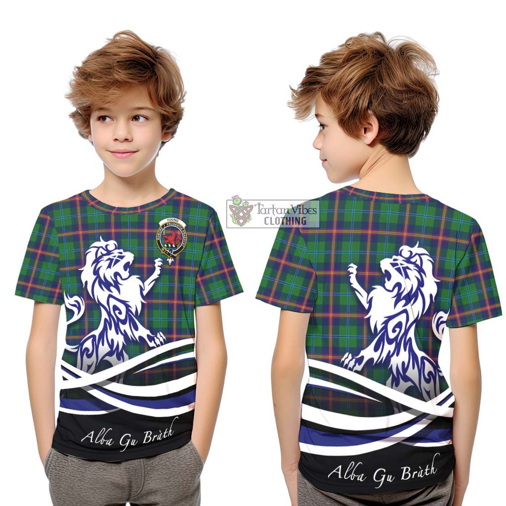 Young Tartan Kid T-Shirt with Alba Gu Brath Regal Lion Emblem Youth XL Size14 - Tartanvibesclothing Shop