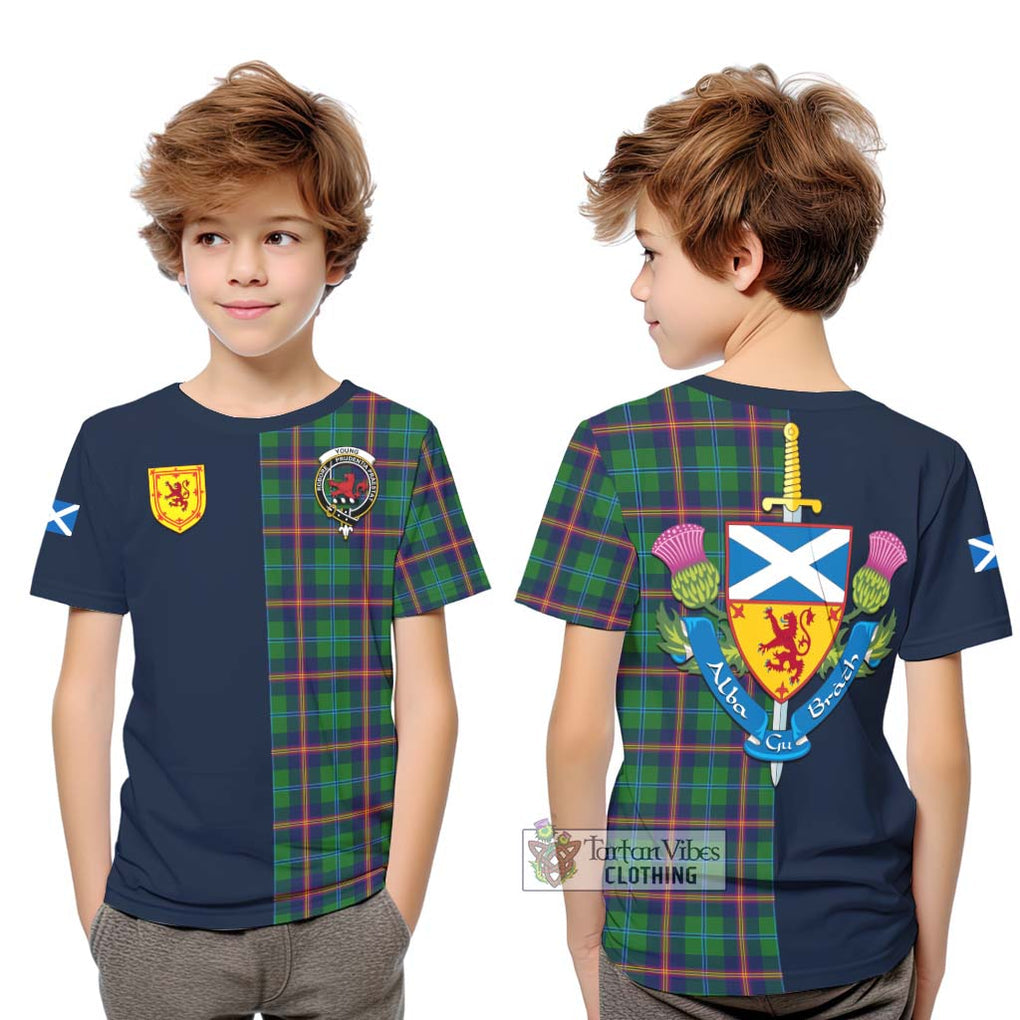 Tartan Vibes Clothing Young Modern Tartan Kid T-Shirt with Scottish Lion Royal Arm Half Style
