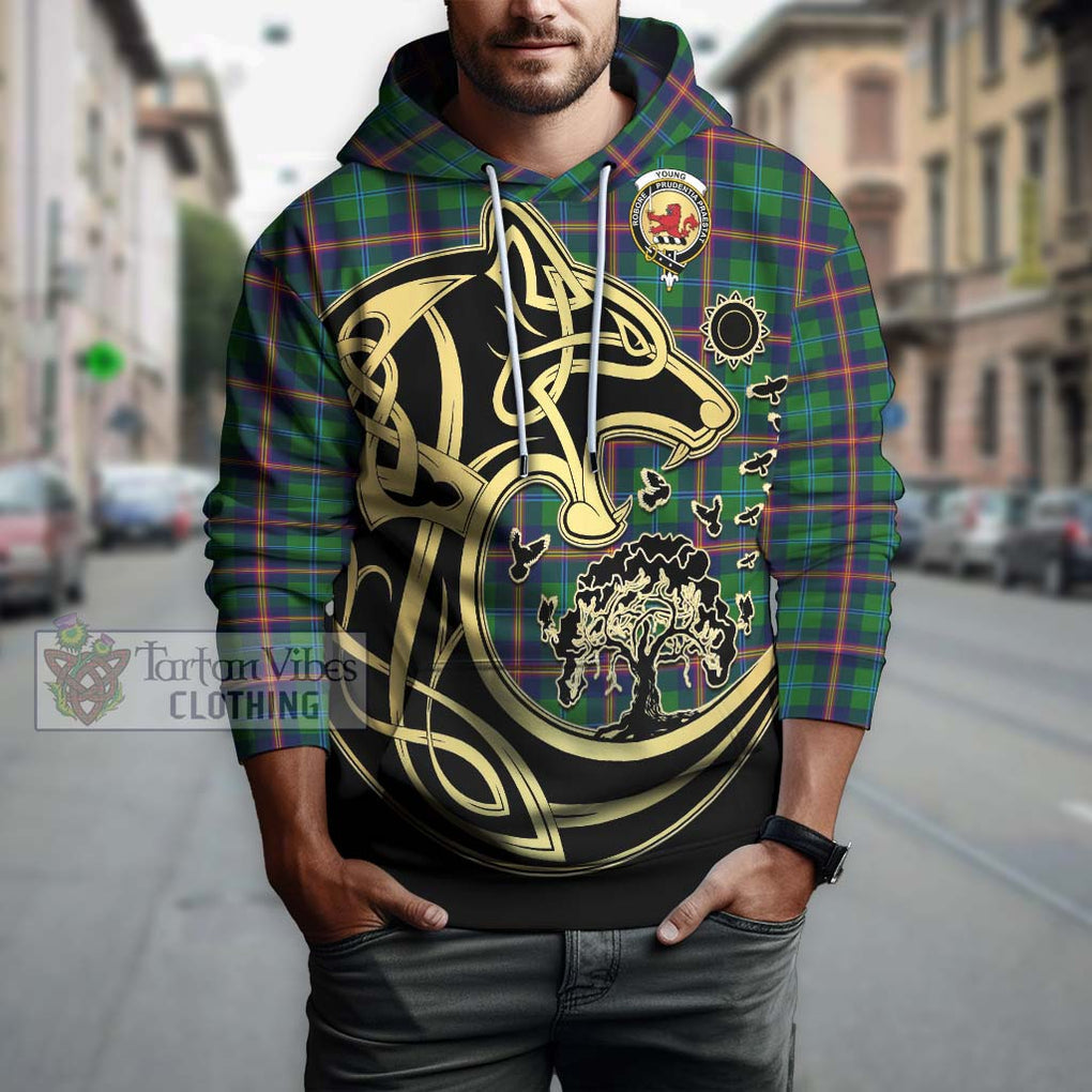 Young Tartan Hoodie with Family Crest Celtic Wolf Style Zip Hoodie - Tartan Vibes Clothing