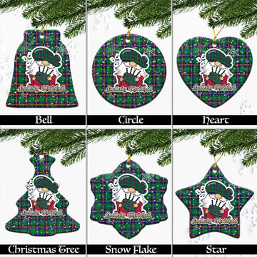 Young Modern Tartan Christmas Ornaments with Scottish Gnome Playing Bagpipes