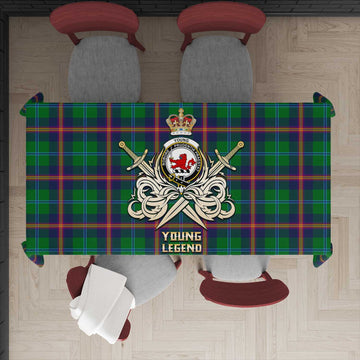 Young Tartan Tablecloth with Clan Crest and the Golden Sword of Courageous Legacy