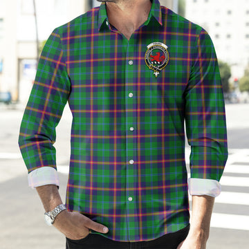 Young Modern Tartan Long Sleeve Button Up Shirt with Family Crest