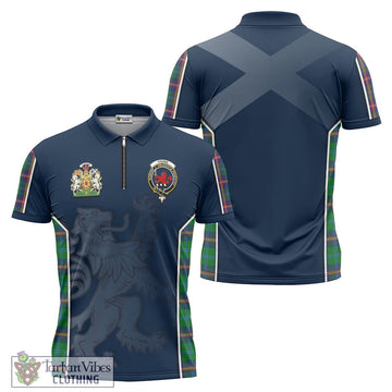 Young Tartan Zipper Polo Shirt with Family Crest and Lion Rampant Vibes Sport Style