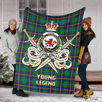 Young Tartan Blanket with Clan Crest and the Golden Sword of Courageous Legacy