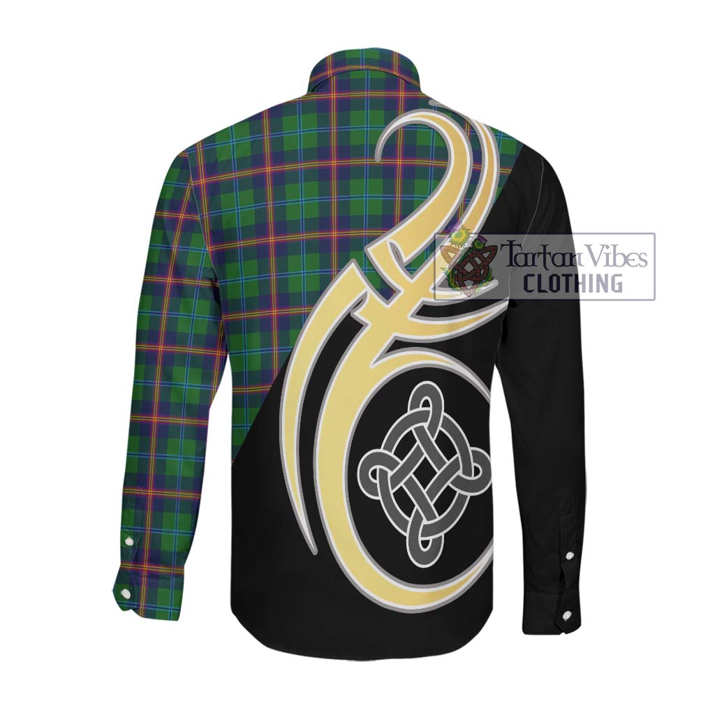 Young Tartan Long Sleeve Button Shirt with Family Crest and Celtic Symbol Style Men's Shirt - Tartan Vibes Clothing